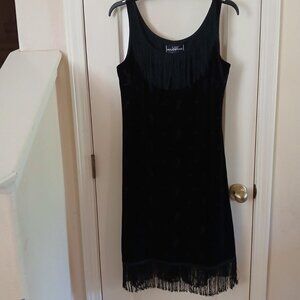 Y2K 90s VTG Dark Purple Velvet Dress Black Fringe Dark Fairy Whimsygoth Witchy